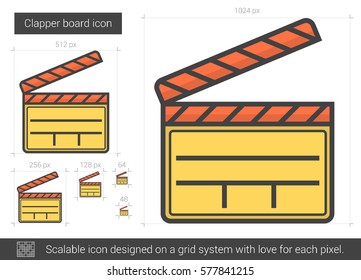 Clapper board vector line icon isolated on white background. Clapper board line icon for infographic, website or app. Scalable icon designed on a grid system.