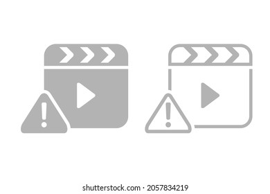 Clapper boardicon with exclamation mark. Video movie file error. Illustration vector