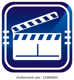 Clapper boards web icon design element on blue button