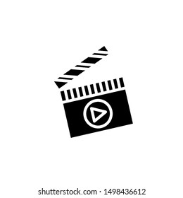 Clapper Icon , Best Logo Design Emblem Isolated Illustration , Template Concept multimedia Business Film Cinema Movie Industry , Outline Solid Background White
