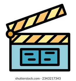 Clapper icon outline vector. Photo studio. Camera video color flat