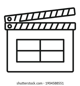 Clapper icon. Outline clapper vector icon for web design isolated on white background