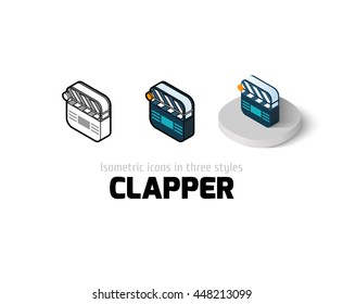 Clapper icon, vector symbol in flat, outline and isometric style