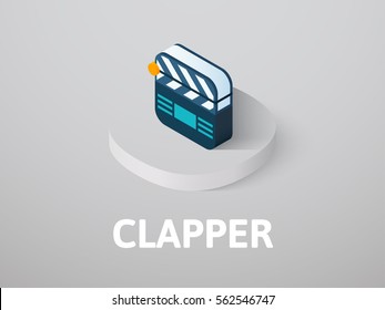 Clapper icon, vector symbol in flat isometric style isolated on color background