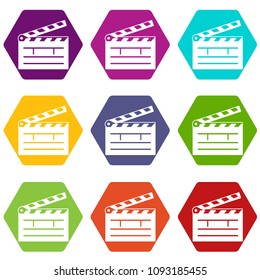 Clapper icons 9 set coloful isolated on white for web