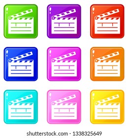 Clapper icons set 9 color collection isolated on white for any design