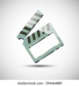 Clapper for movie. With the cut at the center. Green with a dropped shadow.  