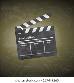 Clapper over green vintage background vector illustration