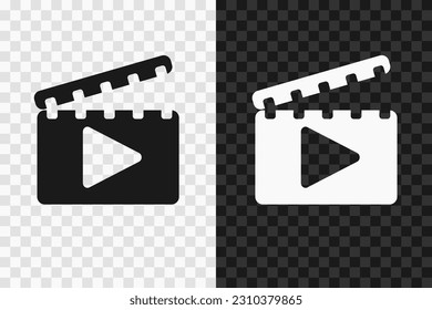 Clapper silhouette icon, high quality vector glyph sign. Clapper symbol isolated on dark and light transparent backgrounds.