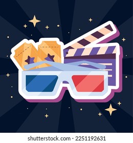 clapperboard with 3d glasses icon