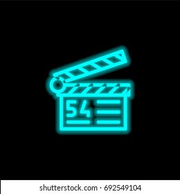 Clapperboard blue glowing neon ui ux icon. Glowing sign logo vector