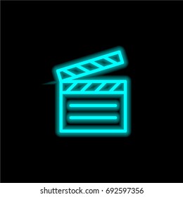 Clapperboard blue glowing neon ui ux icon. Glowing sign logo vector