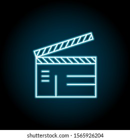 Clapperboard blue neon icon. Simple thin line, outline vector of cinema icons for ui and ux, website or mobile application