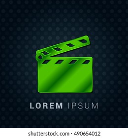 Clapperboard Bright Green chromium precious metallic 3D Icon / Logo Design