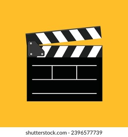 Clapperboard Cinema Elements for Entertainment and Production. Cinematography Film Lights Camera Action Board Vector Illustration Isolated on Yellow Background.