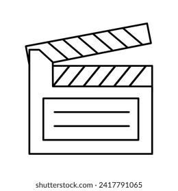 Clapperboard. Cinematographer, film, movie theater, operator, black and white vector image, icon, coloring page.