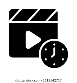 Clapperboard and clock symbolizing a scheduled movie session