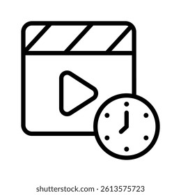 Clapperboard and clock symbolizing a scheduled movie session