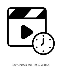 Clapperboard and clock symbolizing a scheduled movie session