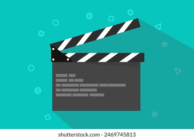 Clapperboard concept, film industry, film video equipment, rotary style clapperboard icon, acting industry, film making device, video film clapper equipment. flat vector illustration.