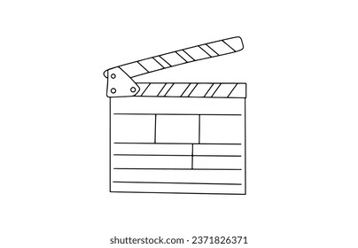 Clapperboard for convenient video editing. World Day for Audiovisual Heritage. One line drawing for different uses. Vector illustration.