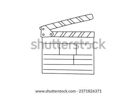 Clapperboard for convenient video editing. World Day for Audiovisual Heritage. One line drawing for different uses. Vector illustration.