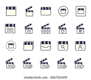 Clapperboard design icons set. Thin line vector icons for mobile concepts and web apps. Premium quality icons in trendy flat style. Collection of high-quality color outline logo