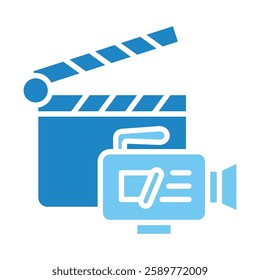 Clapperboard dual tone blue color, mini illustration icon. use for modern concept, print, UI, UX kit, web and app development. Vector EPS 10, related to entertainment, festival, funfair and hobbies.