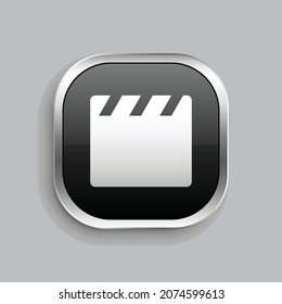 clapperboard fill icon design. Glossy Button style rounded rectangle isolated on gray background. Vector illustration