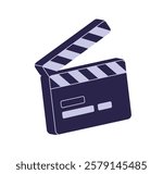 Clapperboard, film device. Black clapper board, clapping slate for movie production, video synchronization. Clacker icon, clapboard for cinema. Flat vector illustration isolated on white background