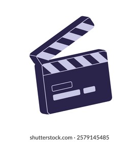 Clapperboard, film device. Black clapper board, clapping slate for movie production, video synchronization. Clacker icon, clapboard for cinema. Flat vector illustration isolated on white background