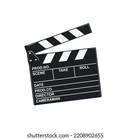 Clapperboard or film slate isolated on white background. Black and white vector illustration.