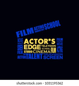 Clapperboard for film and video production made from words connected to movie industry.Cinema arts vector icon.