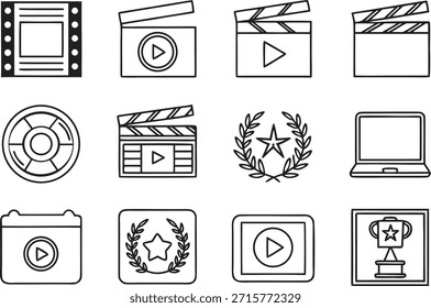 Clapperboard filmstrip jugar trofeo de Botón y portátil