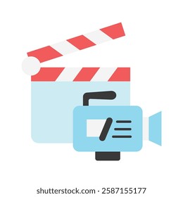 Clapperboard flat color, mini illustration icon. use for modern concept, print, UI, UX kit, web and app development. Vector EPS 10, related to entertainment, festival, funfair and hobbies.