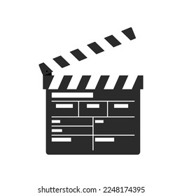 Clapperboard flat vector illustration. Cinema element, clapperboard on white background. Movie or film industry, cinematography concept