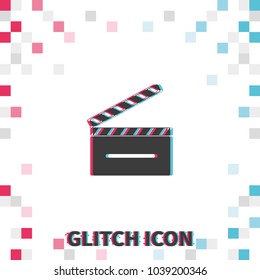 Clapperboard  glitch effect vector icon.