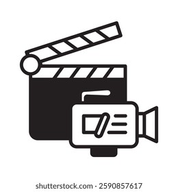 Clapperboard glyph, mini illustration icon. use for modern concept, print, UI, UX kit, web and app development. Vector EPS 10, related to entertainment, festival, funfair and hobbies.