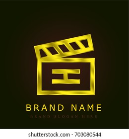 Clapperboard golden metallic logo
