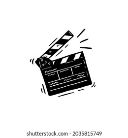 clapperboard hand drawn doodle icon. sketch style vector illustration