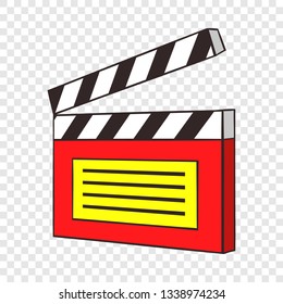 Clapperboard icon in cartoon style isolated on background for any web design 