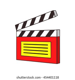 Clapperboard icon in cartoon style isolated on white background. Film symbol