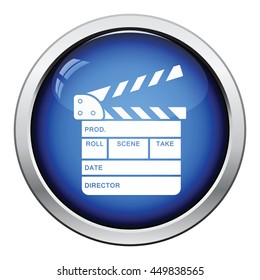 Clapperboard icon. Glossy button design. Vector illustration.