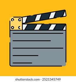 Clapperboard Icon Illustration Flat Design Style Isolated on Yellow Background