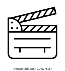 Clapperboard Icon. Line Art Style Design Isolated On White Background