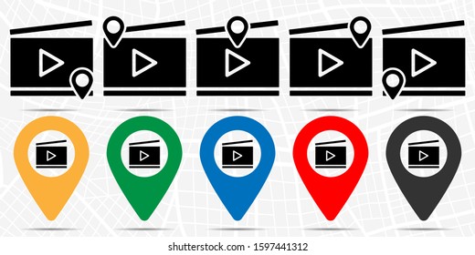 Clapperboard icon in location set. Simple glyph, flat illustration element of web, minimalistic theme icons