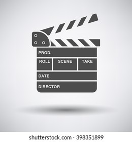 Clapperboard icon on gray background with round shadow. Vector illustration.