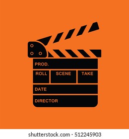 Clapperboard icon. Orange background with black. Vector illustration.