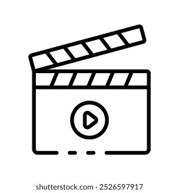 clapperboard icon. Outline style design isolated on white background