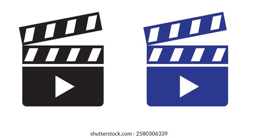 Clapperboard icon set. Opened movie shooting clapper board vector. Film cinema symbol. Vector stock illustration.